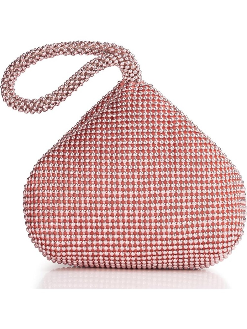 👜Women's Rose Gold Beaded Triangle Evening Clutch Wristlet Purses Wedding Bag